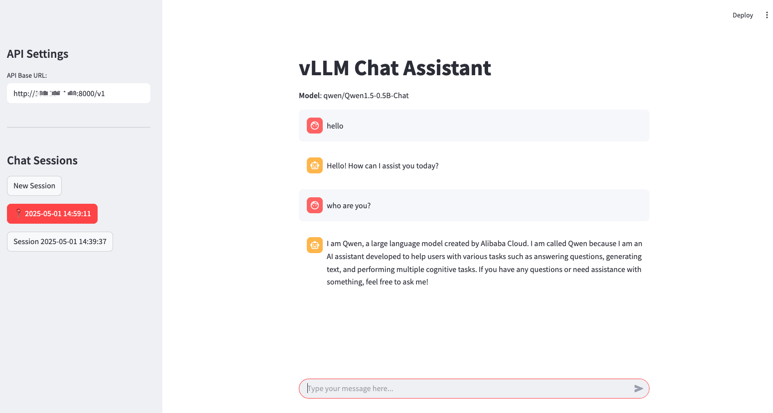 Chat with vLLM assistant in Streamlit